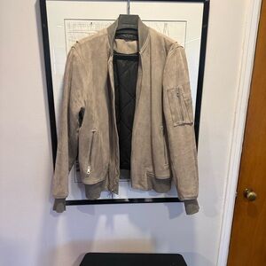 rag & bone Beige Suede Bomber Jacket